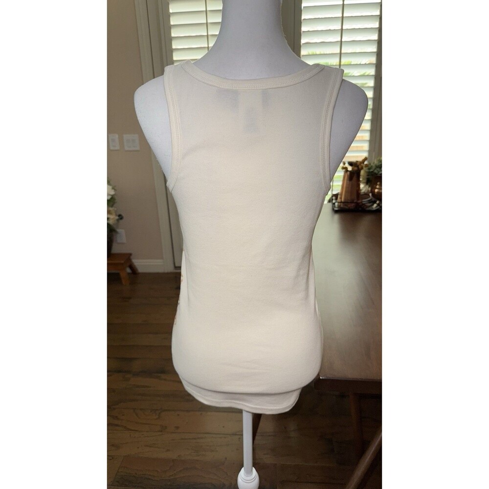 Harley-Davidson Women’s Embellished Tank Top L Ivory Orange Rhinestone Biker - Picture 7 of 10